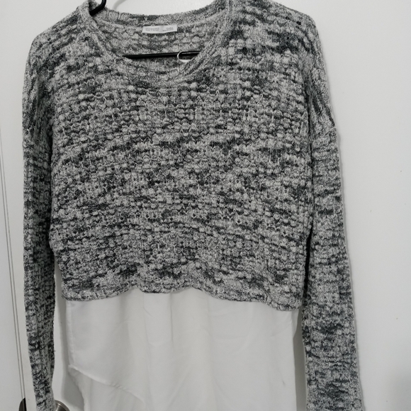 Zara long sleeve Cable Loose Knit Cropped Sweater/Sheer Tunic Blouse Combo - Picture 1 of 7